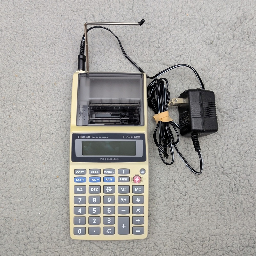 Vintage Canon Calculator Palm Printer P1-DH III w/ OEM AC Adapter Manual Tested